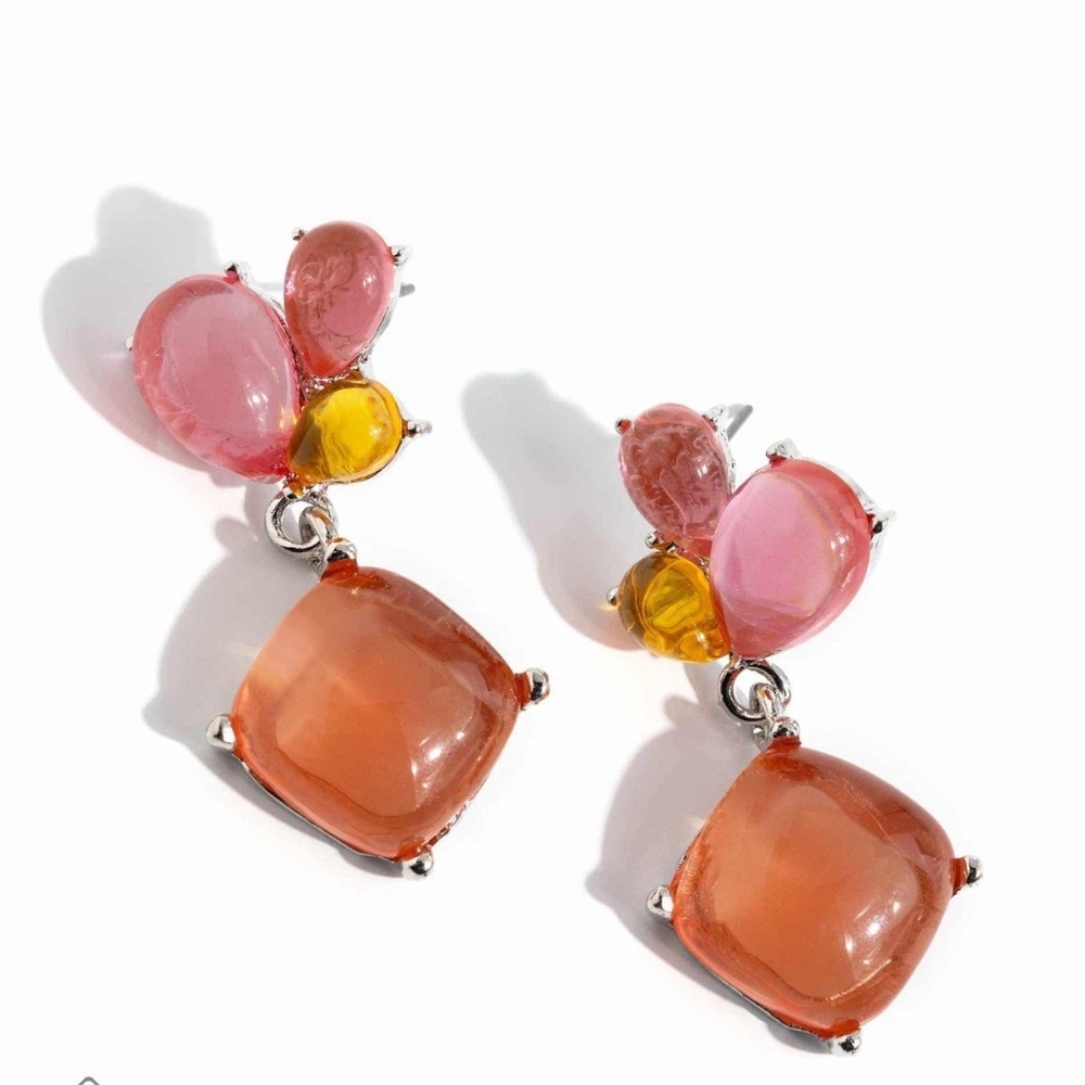 Paparazzi Pink and Orange Cluster EarringsReflective Review Multi Post Jewelry